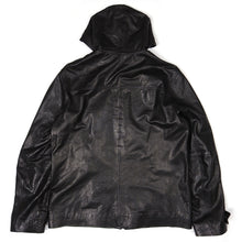Load image into Gallery viewer, T by Alexander Wang Black Leather Hooded Jacket Size Medium
