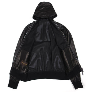 Louis Vuitton Black Perforated Leather Hooded Jacket Size 52