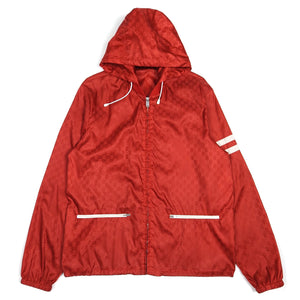 Gucci Red GG Nylon Bomber  with Removable Hood Size 50