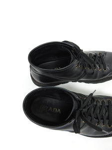 Prada Black Leather Lace Up Boots Size US 8