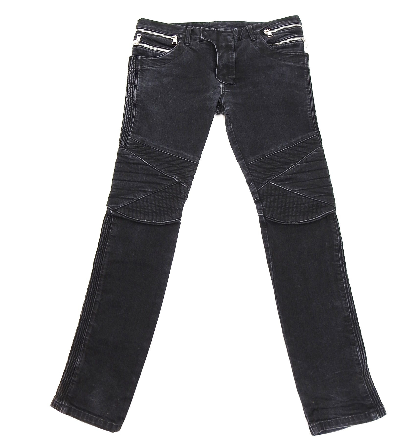 Balmain Black Slim Biker Ribbed Denim Jeans - 34