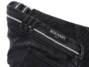 Balmain Black Slim Biker Ribbed Denim Jeans - 34