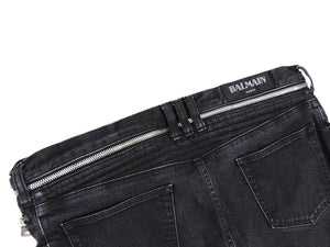 Balmain Black Slim Biker Ribbed Denim Jeans - 34