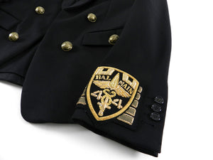 Balmain Black Military Blazer with Gold Logo Embroidered Crests - 46