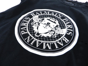 Balmain Paris Short Sleeve Black Crest Logo Tee - L