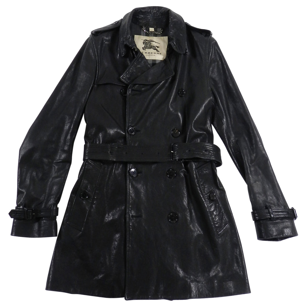 Burberry Black Lambskin Leather Trench Coat - S