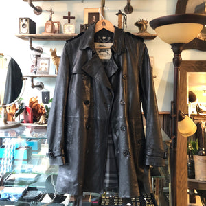Burberry Black Lambskin Leather Trench Coat - S