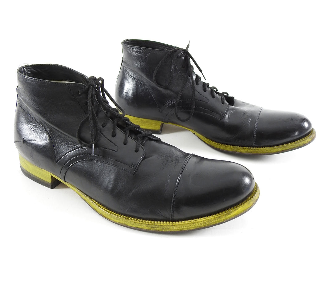 Costume National Black and Yellow Sole Lace Up Ankle Boots