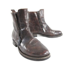 Dsquared Brown Distressed Leather Side Zip Ankle Boots - 10