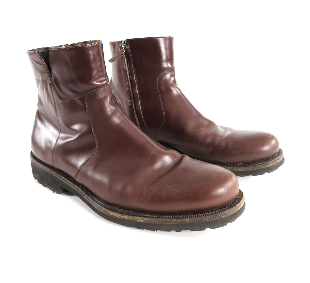 Salvatore Ferragamo Burgundy Soffio Side Zip Leather Boot