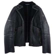 Load image into Gallery viewer, Hugo Boss Black Leather Zip Front Short Shearling Jacket - M
