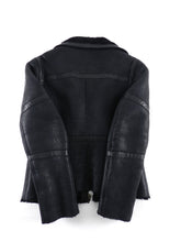 Load image into Gallery viewer, Hugo Boss Black Leather Zip Front Short Shearling Jacket - M
