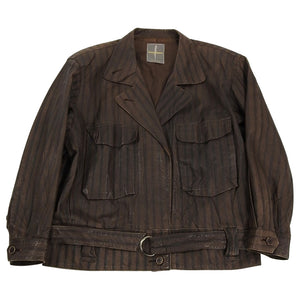 Issey Miyake Striped Brown Cropped Moto Jacket - S