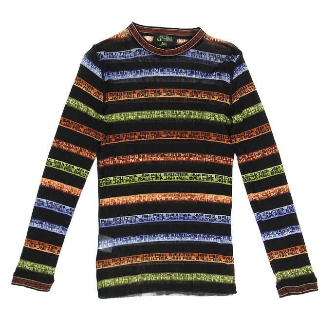 Jean Paul Gaultier 90s Mesh Stripe Long Sleeve XL