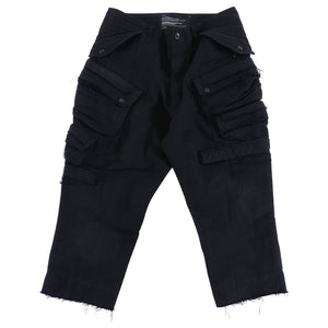 Julius Fall 2012 Cropped Black Cargo Pocket Trousers with Raw Edges - XS