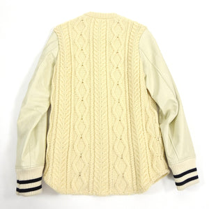 Junya Watanabe Comme Des Garcons Man Cable Knit Leather Sleeve Varsity Jacket - M