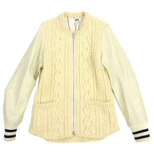 Junya Watanabe Comme Des Garcons Man Cable Knit Leather Sleeve Varsity Jacket