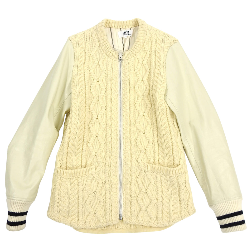 Junya Watanabe Comme Des Garcons Man Cable Knit Leather Sleeve Varsity Jacket