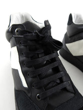 Load image into Gallery viewer, Lanvin Black and White Leather Suede Mid Top Lace Up Sneakers - 8
