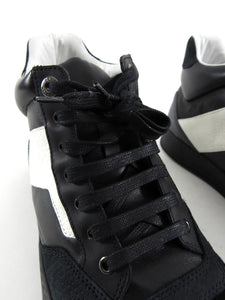 Lanvin Black and White Leather Suede Mid Top Lace Up Sneakers - 8