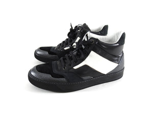 Lanvin Black and White Leather Suede Mid Top Lace Up Sneakers - 8