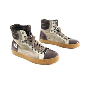 Lanvin Tennis Haute High Top Brown Suede and Leather Sneakers