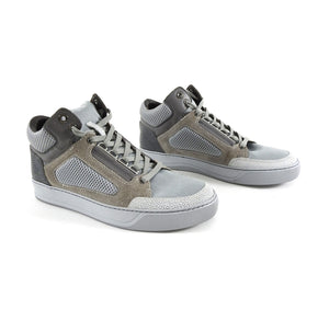 Lanvin Grey Mesh and Suede Mid Top Lace Up Sneakers