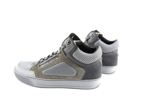 Lanvin Grey Mesh and Suede Mid Top Lace Up Sneakers - 6