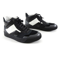 Load image into Gallery viewer, Lanvin Black and White Leather Suede Mid Top Lace Up Sneakers
