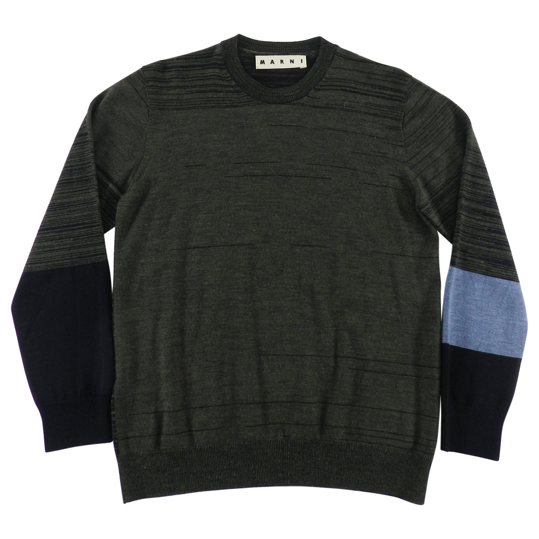 Marni Dark Green Knit Colour Block Pullover Sweater - S