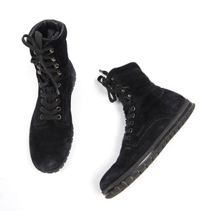 Prada Suede Lace Up Boots Black UK8.5
