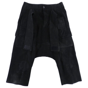 Rick Owens Black Suede Cargo Cropped Trouser - XS