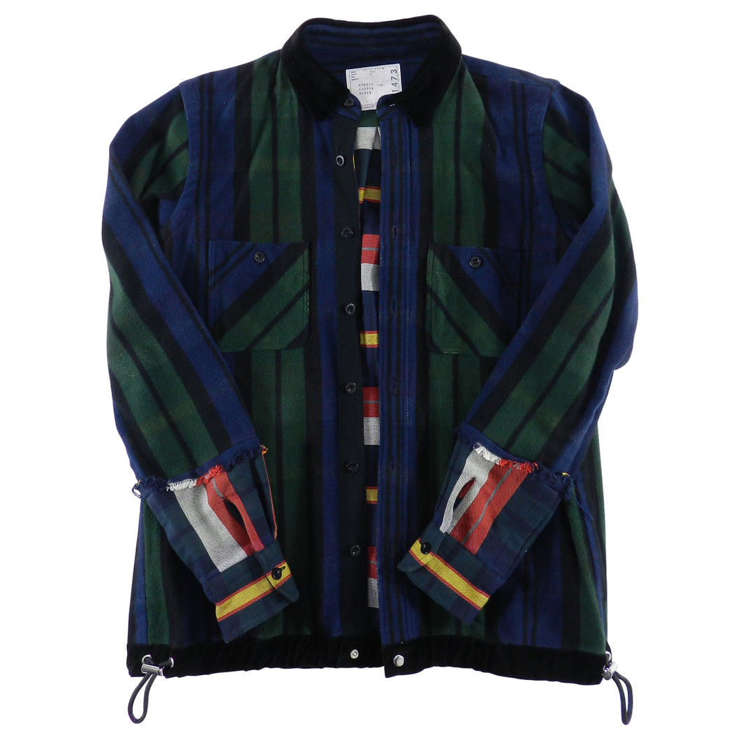 Sacai Fall 2017 Green and Blue Check Double Faced Flannel Shirt - L