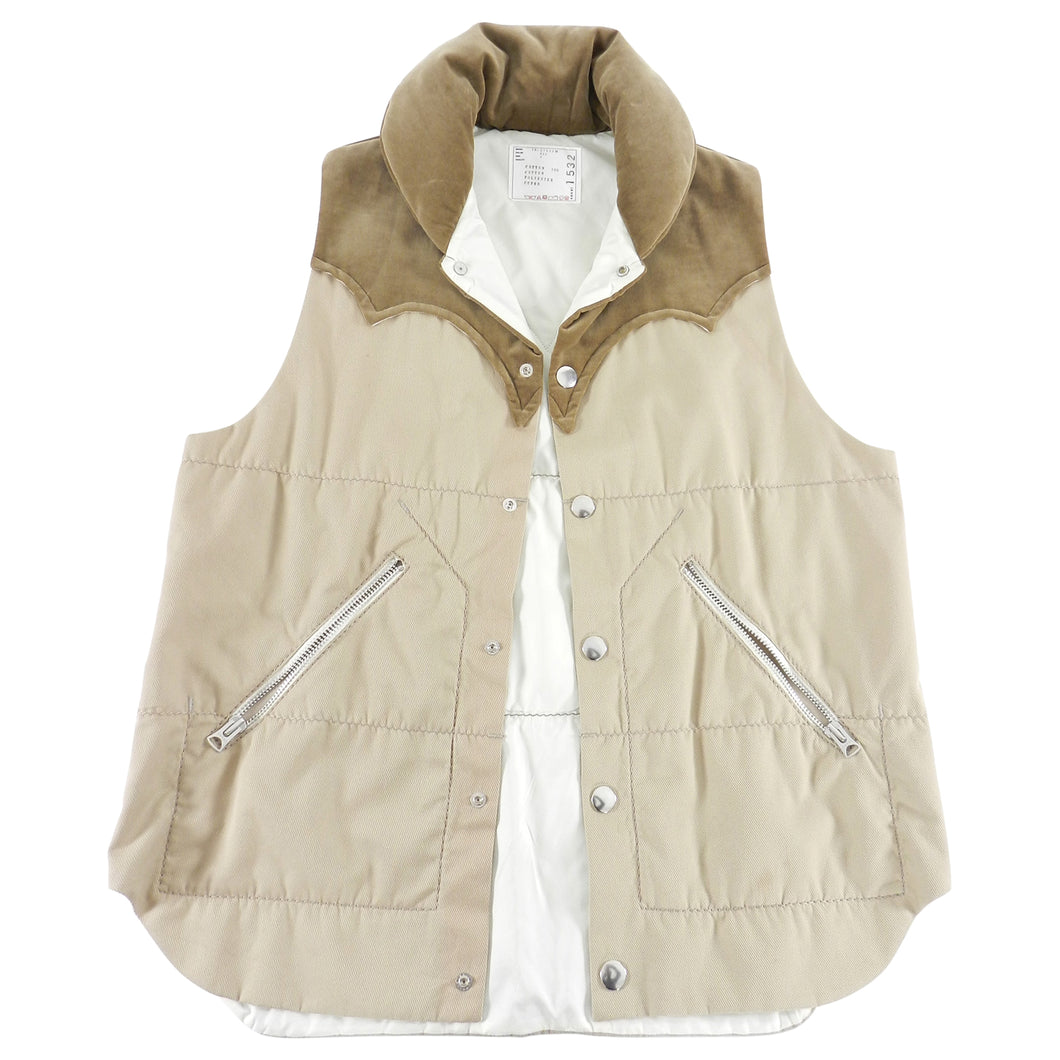 Sacai Spring 2018 Creme Twill and Corduroy Snap Vest - S