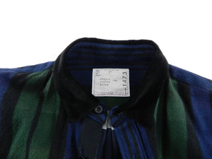Sacai Fall 2017 Green and Blue Check Double Faced Flannel Shirt - L