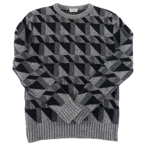 Saint Fall 2015 Laurent Grey Black & Silver Geometric Knit Sweater - XS