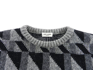 Saint Fall 2015 Laurent Grey Black & Silver Geometric Knit Sweater - XS