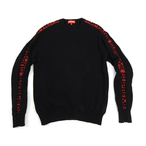 Supreme Black and Red Logo Stripe Pullover Sweater