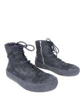 Load image into Gallery viewer, The Last Conspiracy Black Waxed Suede Side Zip Lace Up High Top Sneaker
