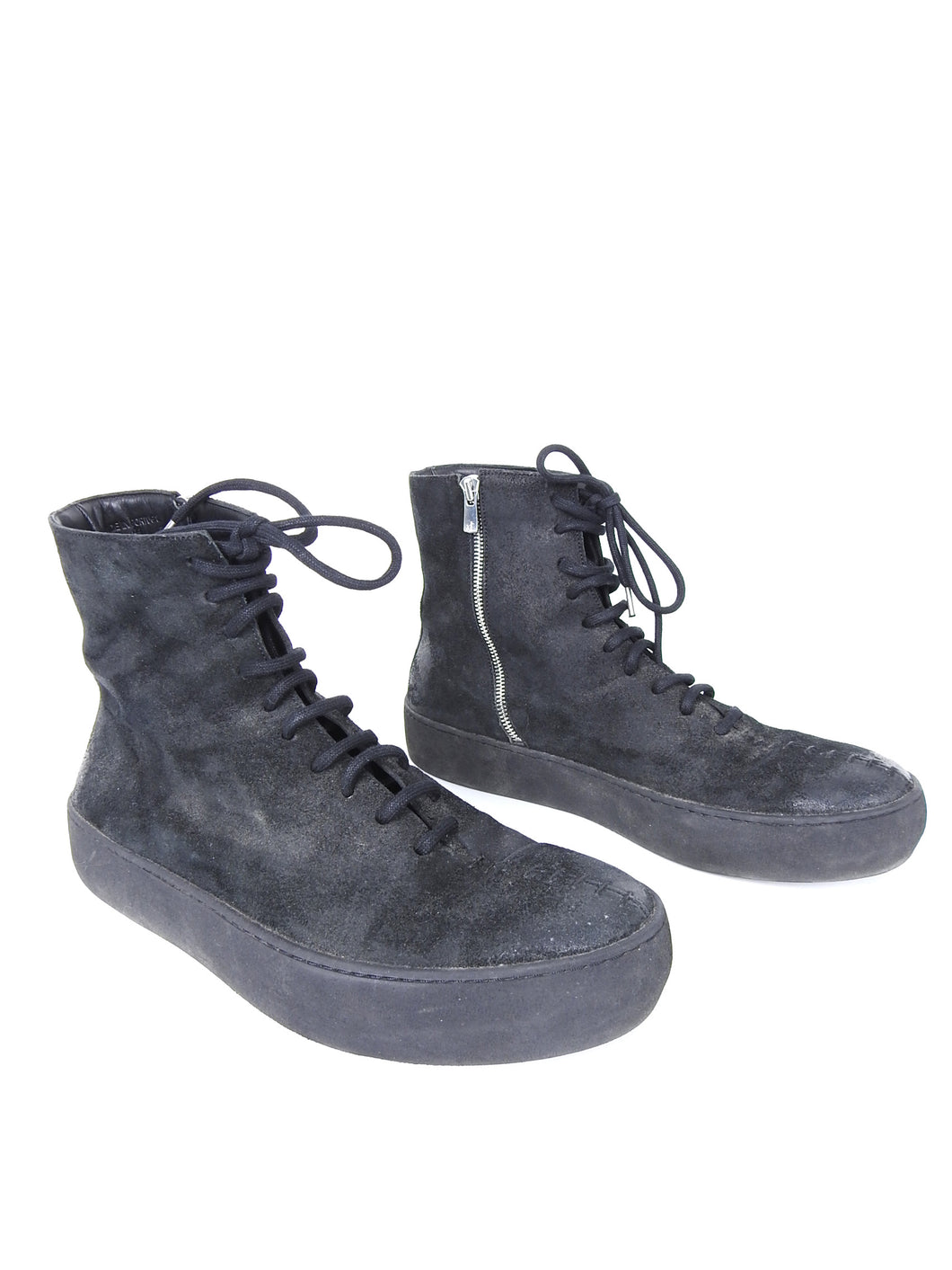 The Last Conspiracy Black Waxed Suede Side Zip Lace Up High Top Sneaker