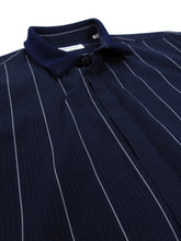 Load image into Gallery viewer, Tomorrowland Navy Collared Pinstripe Shirt - M
