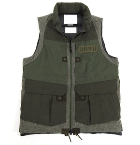 White Mountaineering Olive and Brown Down Technical Vest
