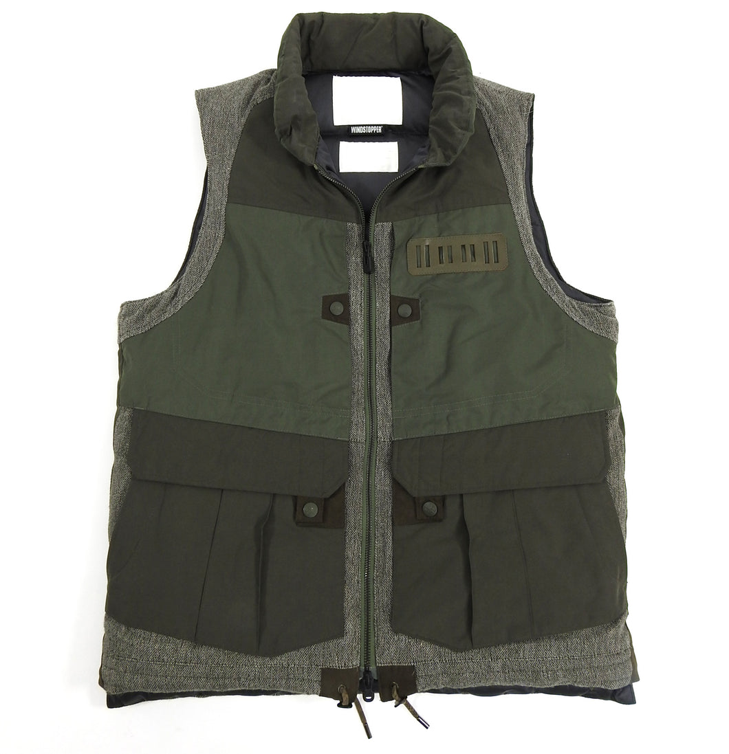 White Mountaineering Olive and Brown Down Technical Vest