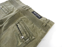 Load image into Gallery viewer, Balmain Army Green Distressed Moto Denim Jeans -  33
