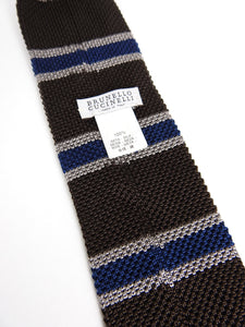 Brunello Cucinelli Silk Striped Tie Brown