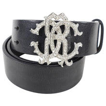 Load image into Gallery viewer, Roberto Cavalli Black Leather Logo Buckle Belt - 32-26”
