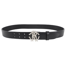 Load image into Gallery viewer, Roberto Cavalli Black Leather Logo Buckle Belt - 32-26”
