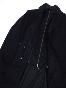 Corneliani Navy Virgin Wool Pin Striped Overcoat Size 52 R