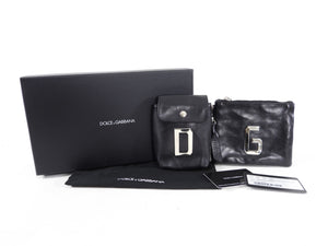 Dolce Gabbana Black Initial Zippered Leather Pouches