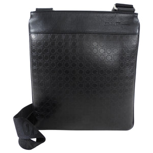 Ferragamo Black Leather Gancini Messenger Bag